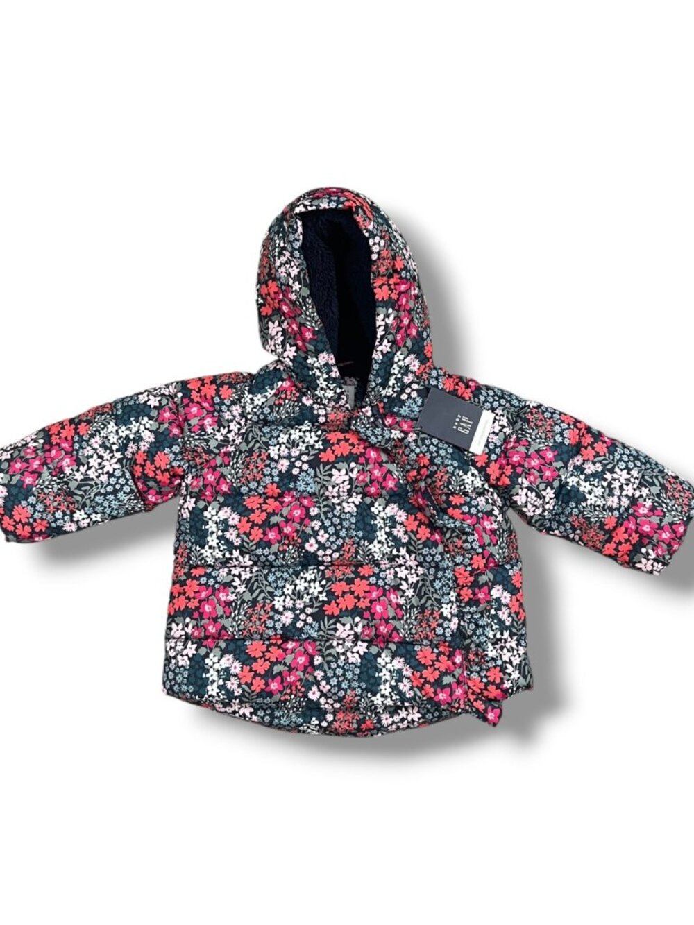 NWT Baby Gap Floral Ruffle Puffer Fleece Lined Cold Control Winter Jacket 12-18M